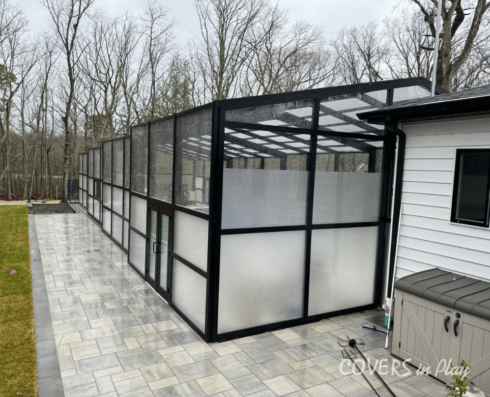 Retractable pool enclosure modern backyard