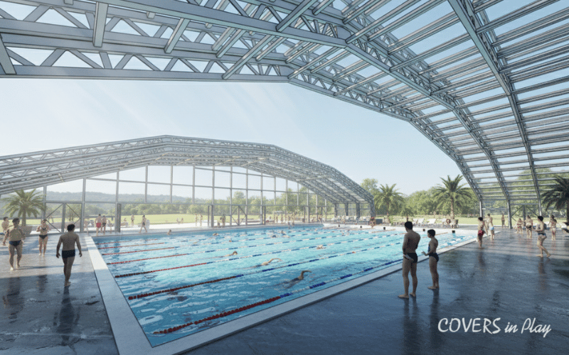 Retractable pool enclosure open and closed view